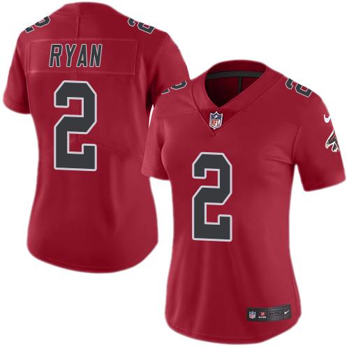 Nike Falcons #2 Matt Ryan Red Women's Stitched NFL Limited Rush Jersey